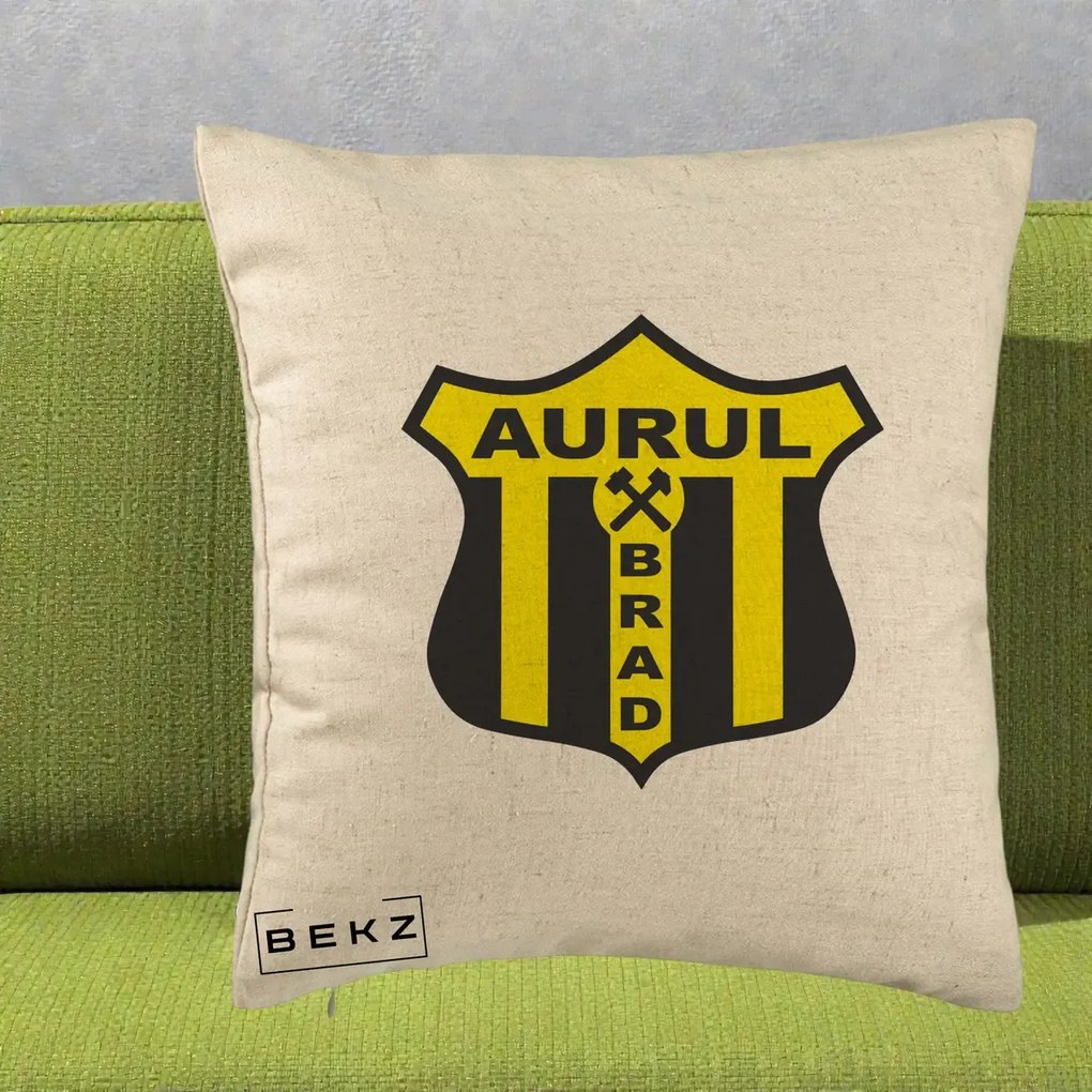 Perna Personalizata Aurul Brad Fotbal, 40x40 cm, Bej, Husa Detasabila, Perna Inclusa, BEKZ®
