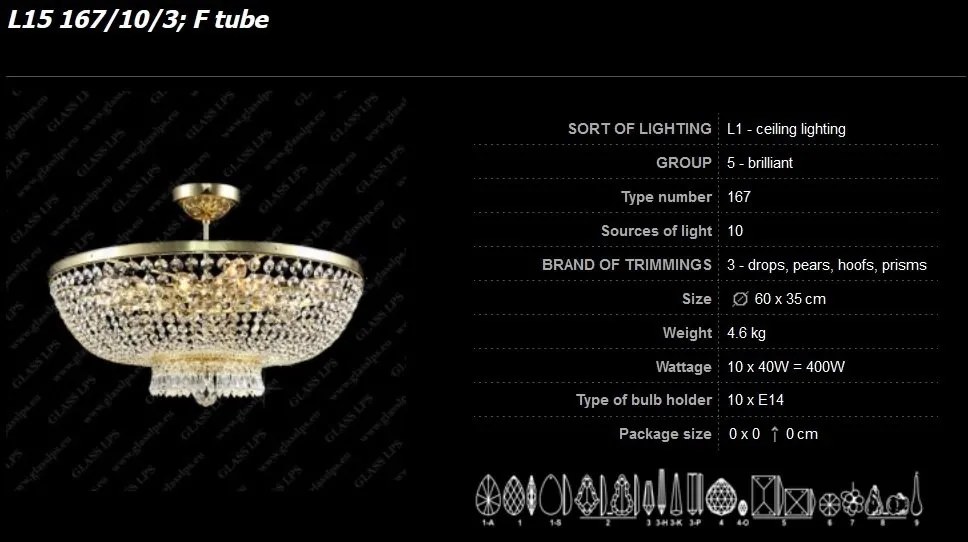 Lustra, Plafoniera cristal Bohemia L15 167/10/3; F tube