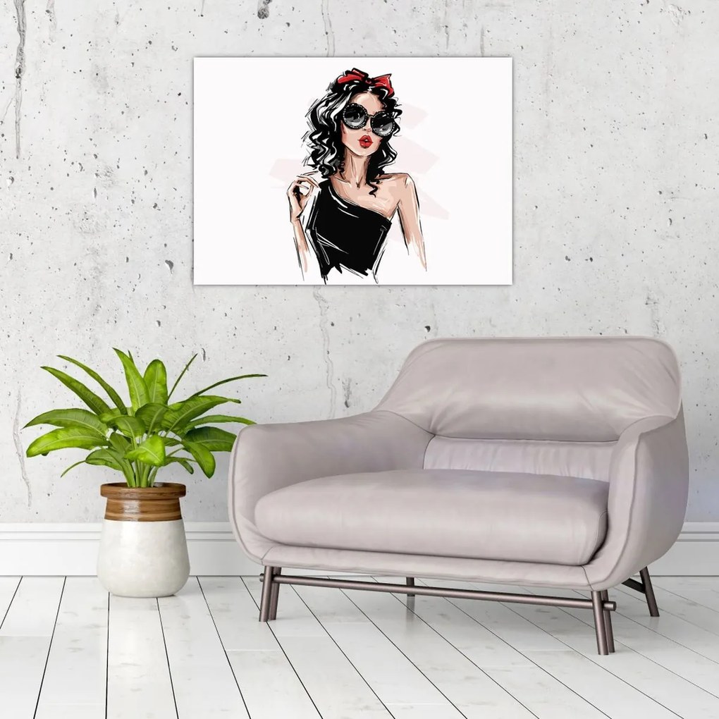 Tablou pe sticlă - Femeie de modă (70x50 cm)