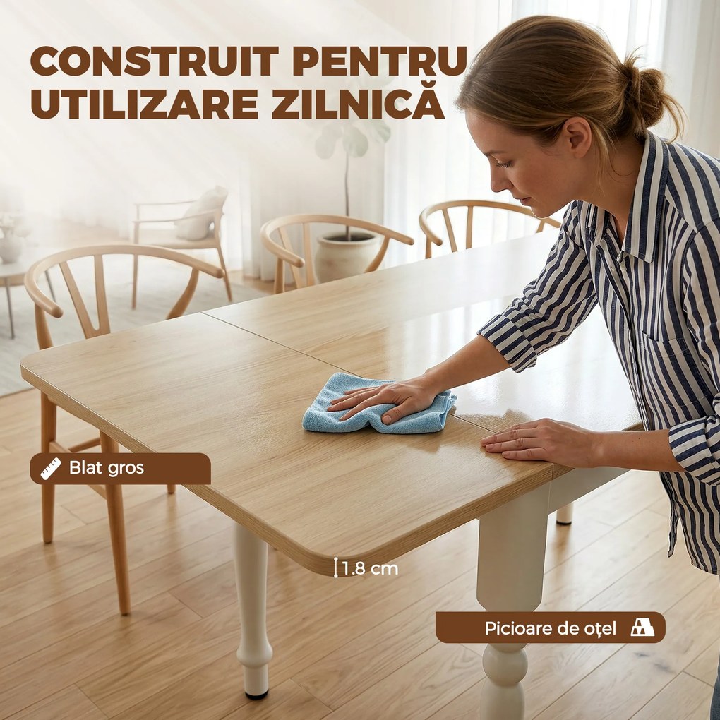 HOMCOM Masă Pliabilă pentru 2-6 Persoane, Extensibilă, Efect de Lemn, Finisaj Natural | Aosom Romania