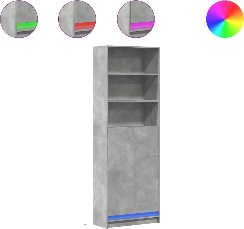 vidaXL Dulap înalt cu LED gri beton 69x32,5x200 cm lemn prelucrat