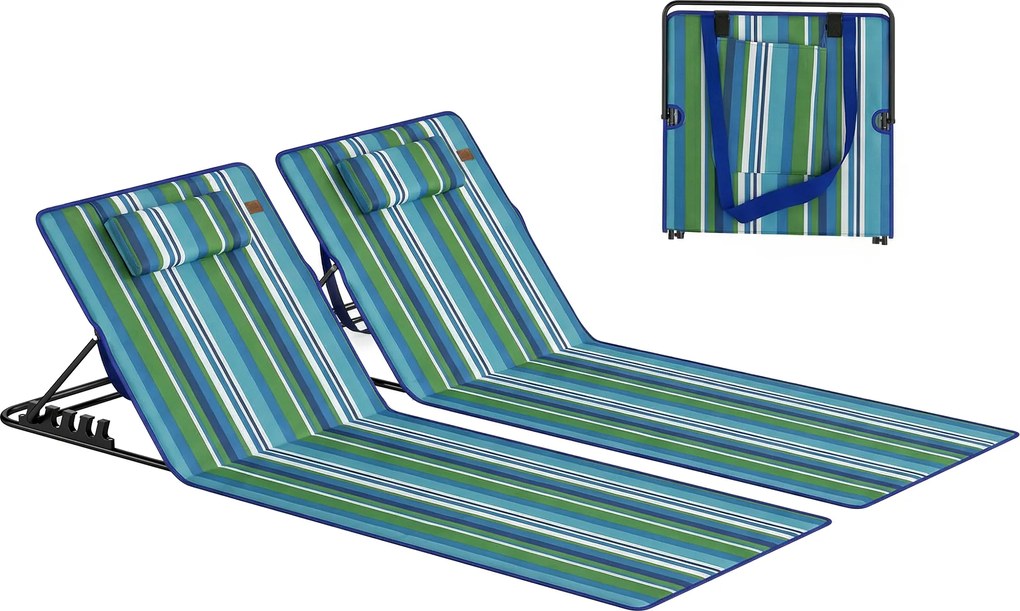 Outsunny Set de 2 șezlonguri pliabile cu spătar reglabil, ușoare, cu pernă și buzunar de depozitare | Aosom Romania