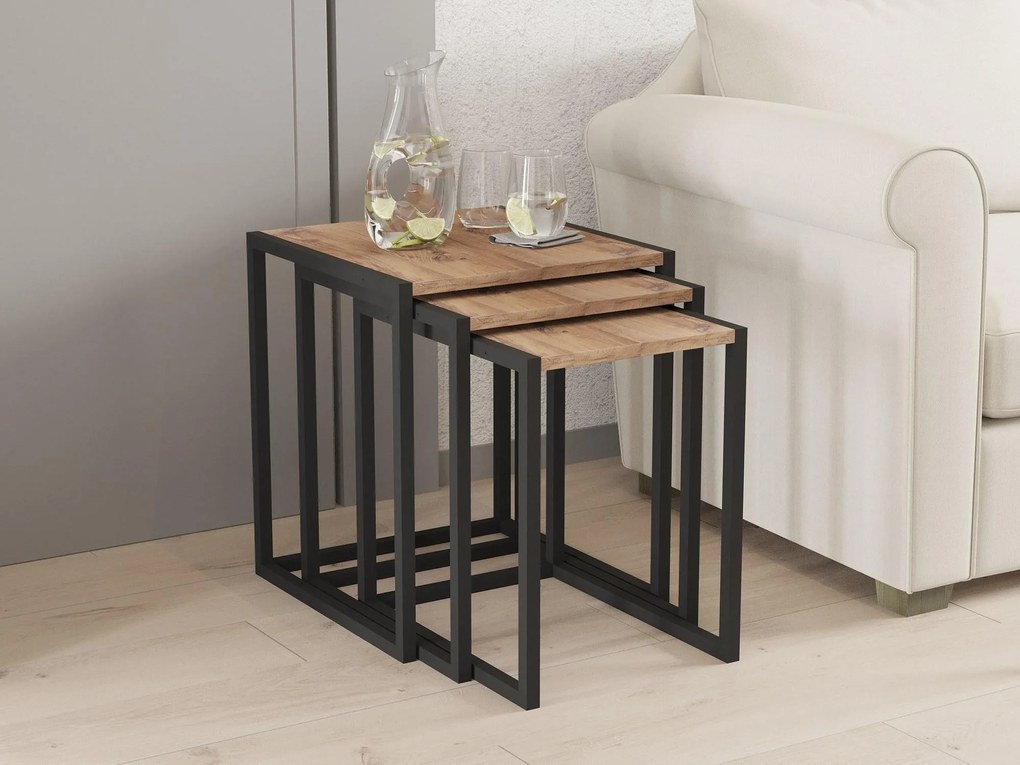Set 3buc. măsuțe cafea Kibusa (negru + pin atlantic). 1094328