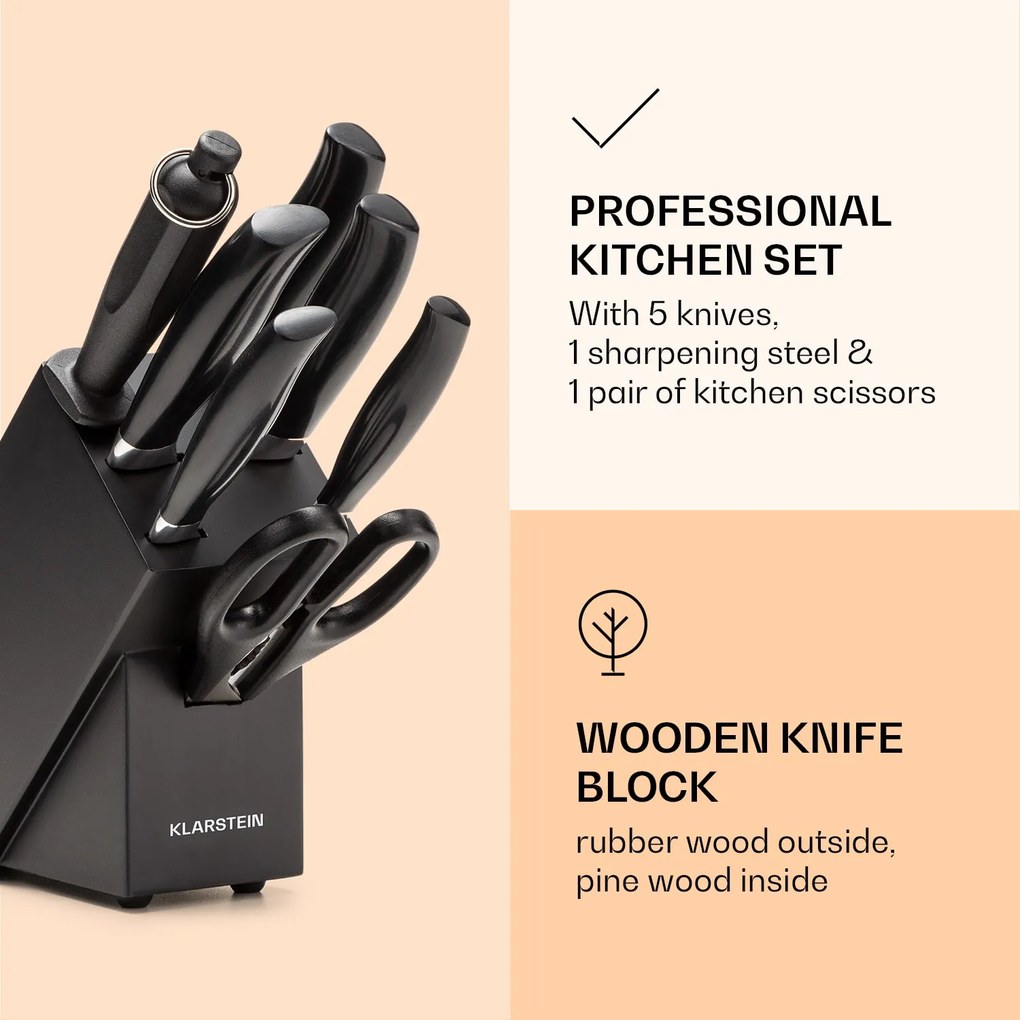 Katsu, set de cuțite din 8 piese, 5 cuțite, 1 pilă de cuțite, 1 foarfecă universală, suport pentru iPad