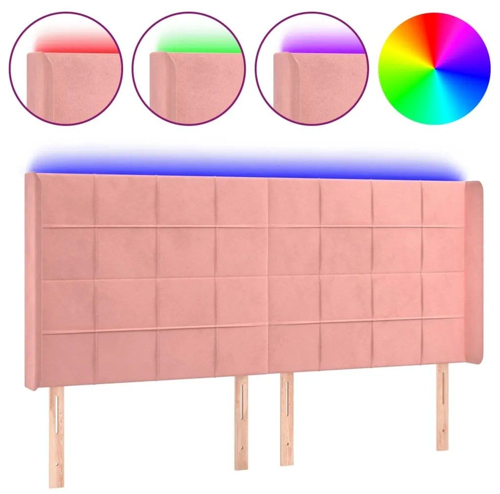 vidaXL Tăblie de pat cu LED, roz, 183x16x118/128 cm, catifea
