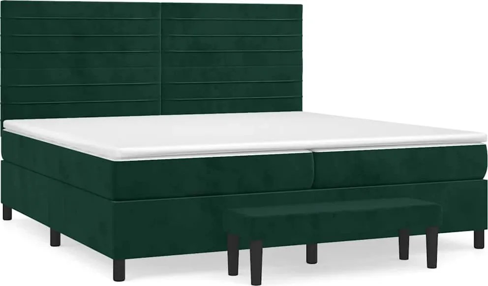 vidaXL Pat box spring cu saltea, verde închis, 200x200 cm, catifea