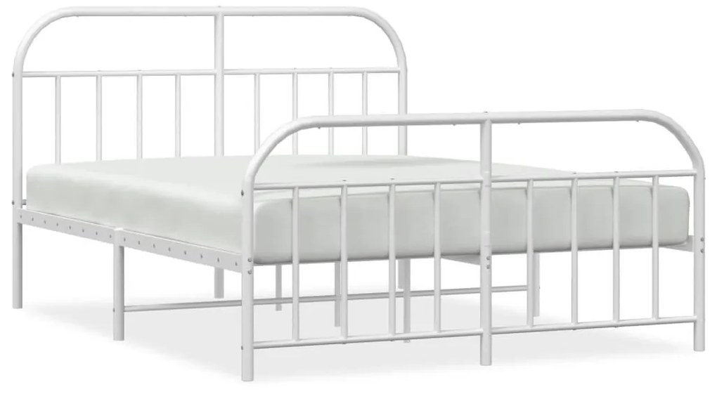 353702 vidaXL Cadru de pat metalic cu tăblie de cap/picioare, alb, 140x190 cm