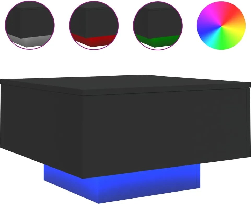 vidaXL Măsuță de cafea cu lumini LED, negru, 55x55x31 cm