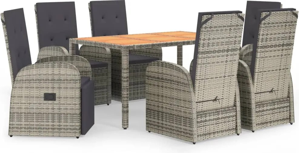 vidaXL Set mobilier de grădină cu perne, 7 piese, gri, poliratan