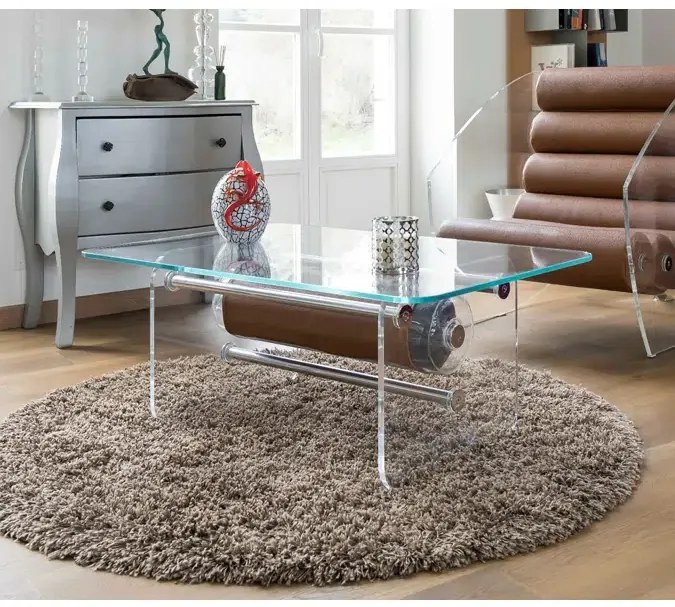 Masuta Living colectie KUUMO MW, perna maro, laterale PMMA, transparente si blat de sticla