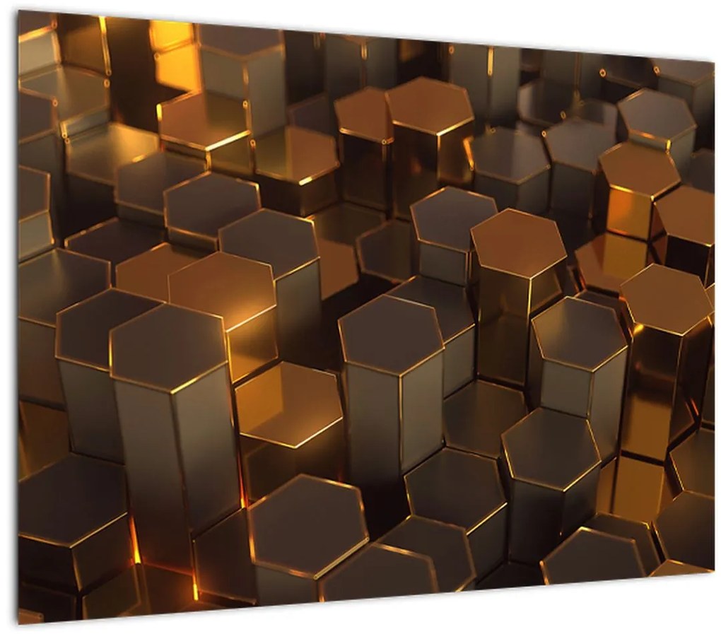 Tablou pe sticlă - Hexagoane de bronz (70x50 cm)