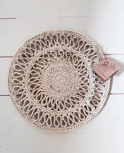 Suport pentru vase calde din iută artizanală, împletit manual, alb-natur, formă rotundă, 21,5 cm, „Emma"