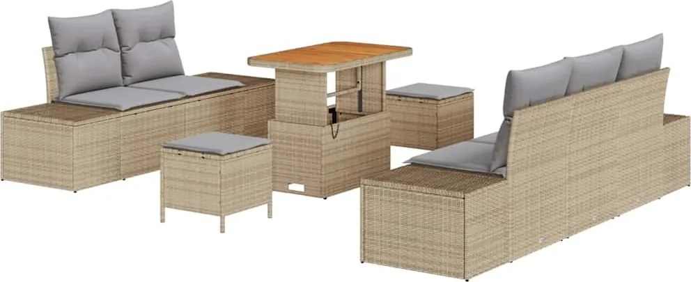 vidaXL Set de canapele pentru grădină cu pernă 8 pcs Bej Rattan poli