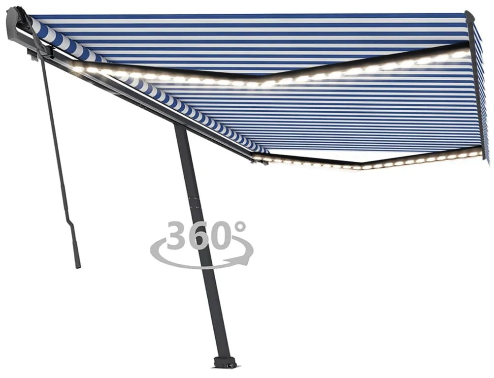 vidaXL Copertină retractabilă manual cu LED, albastru&amp;alb, 500x350 cm