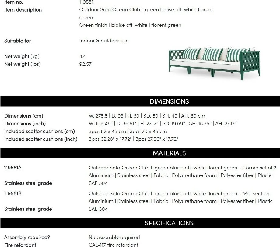 Canapea pentru interior si exterior Ocean Club L, verde, 119581 HZ