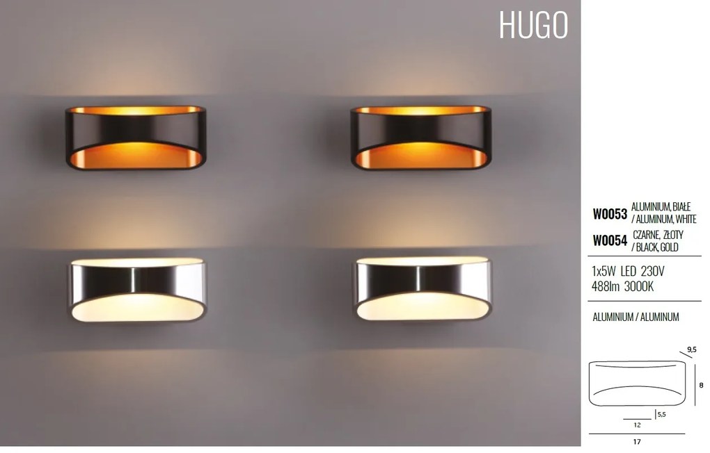 Aplica de perete LED Hugo negru/auriu W0054 MX