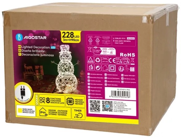 Aigostar-LED Om de zăpadă, decorațiune de Crăciun pentru exterior LED/3,6W/31/230V 2700K 90cm IP44