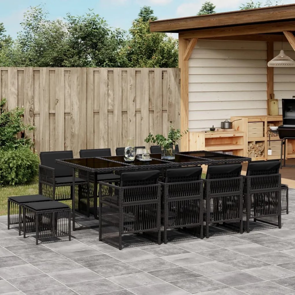 vidaXL Set mobilier de grădină cu perne, 13 piese, negru, poliratan