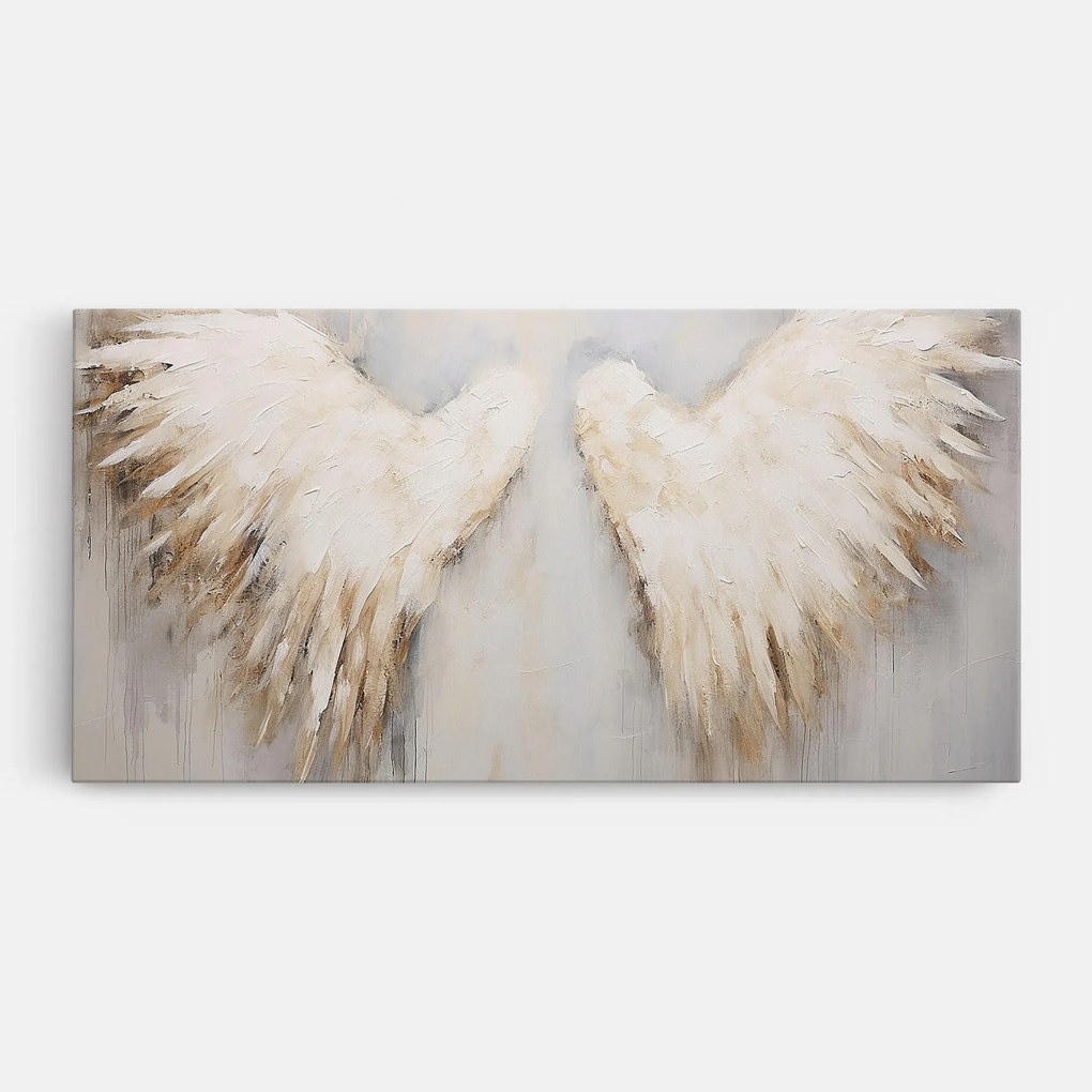 Tablou Canvas, 80x160cm, Dormitor si Living, Moderne, Textura de pictura, Cream White Wings
