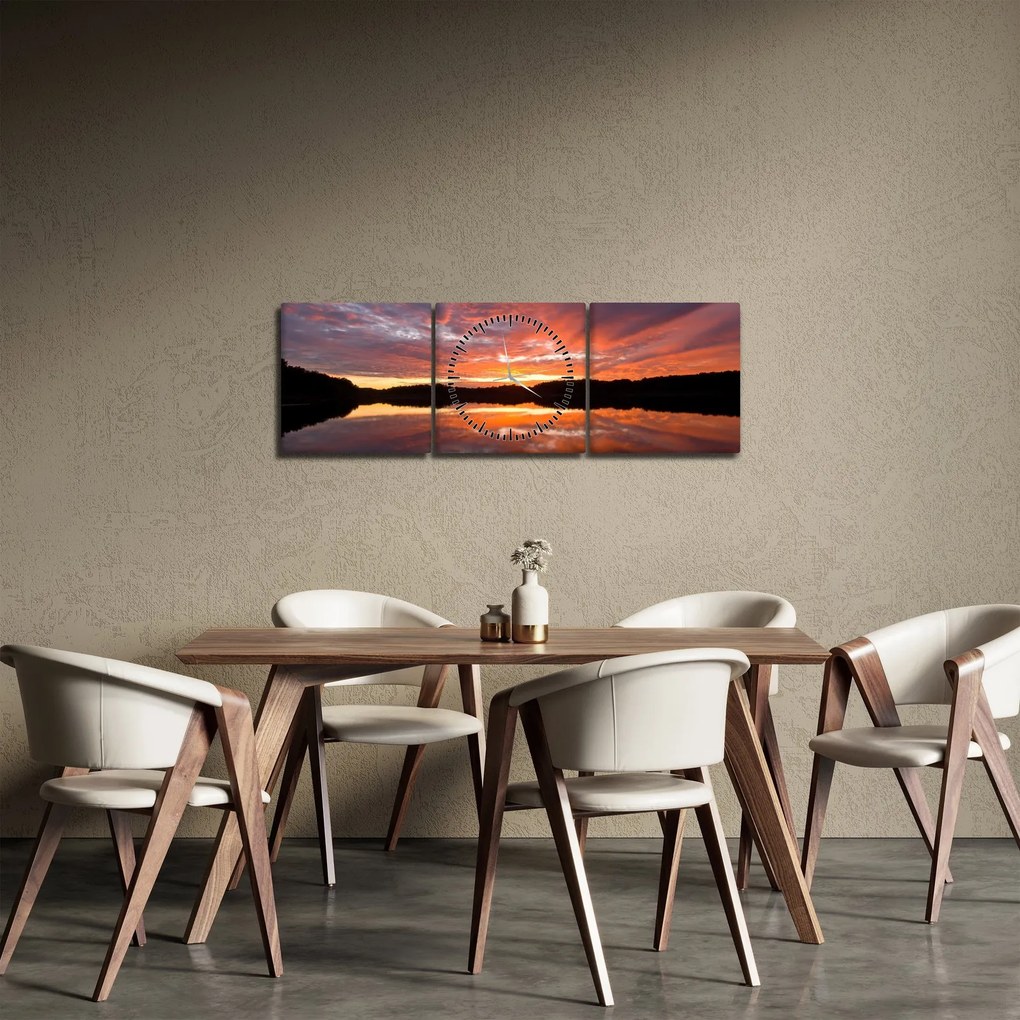 Tablou - Apus de soare peste lac (cu ceas) (90x30 cm)