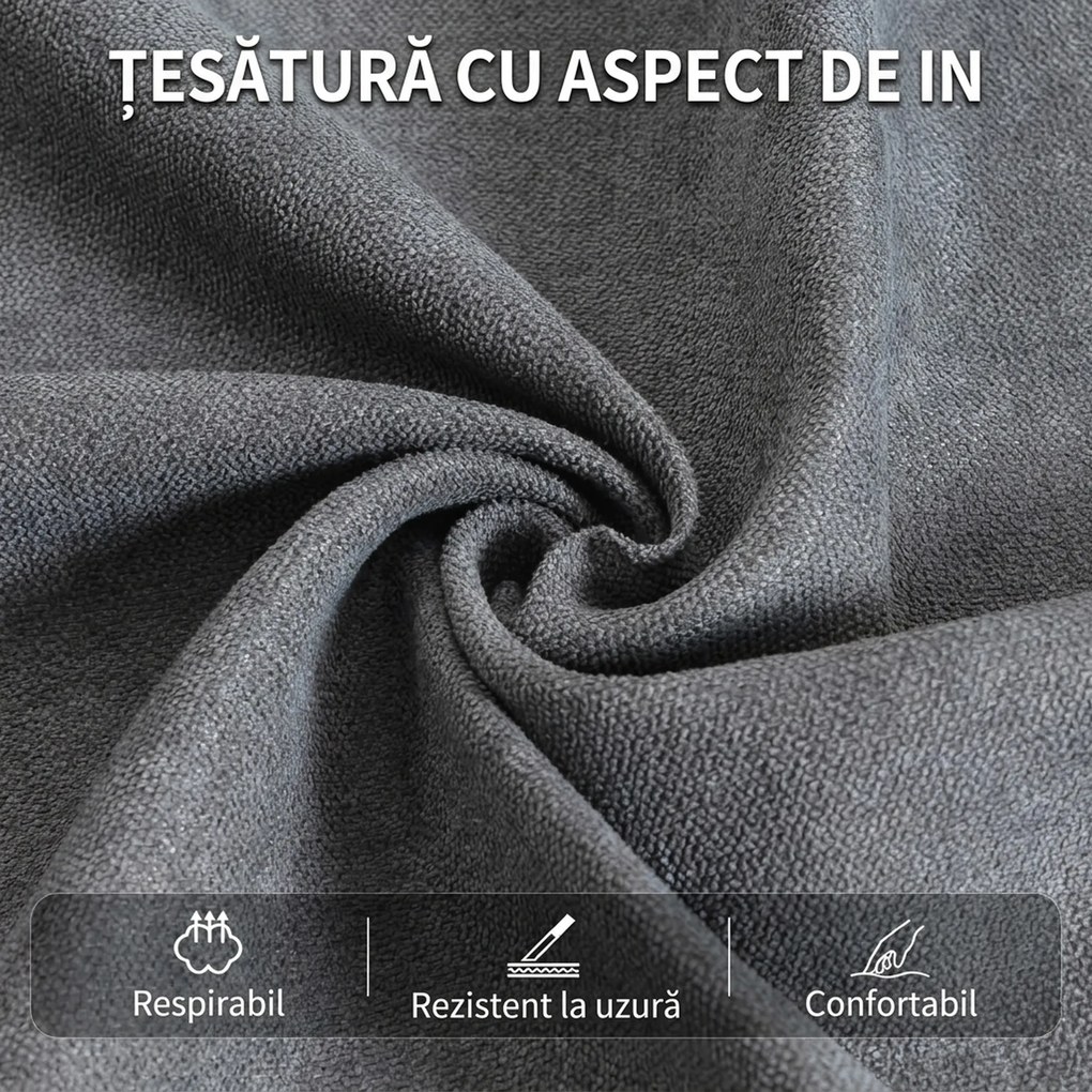 HOMCOM Fotoliu Reclinabil Manual din Material Tip In, cu Suport pentru Picioare și Cotiere Căptușite, Gri Închis | Aosom Romania