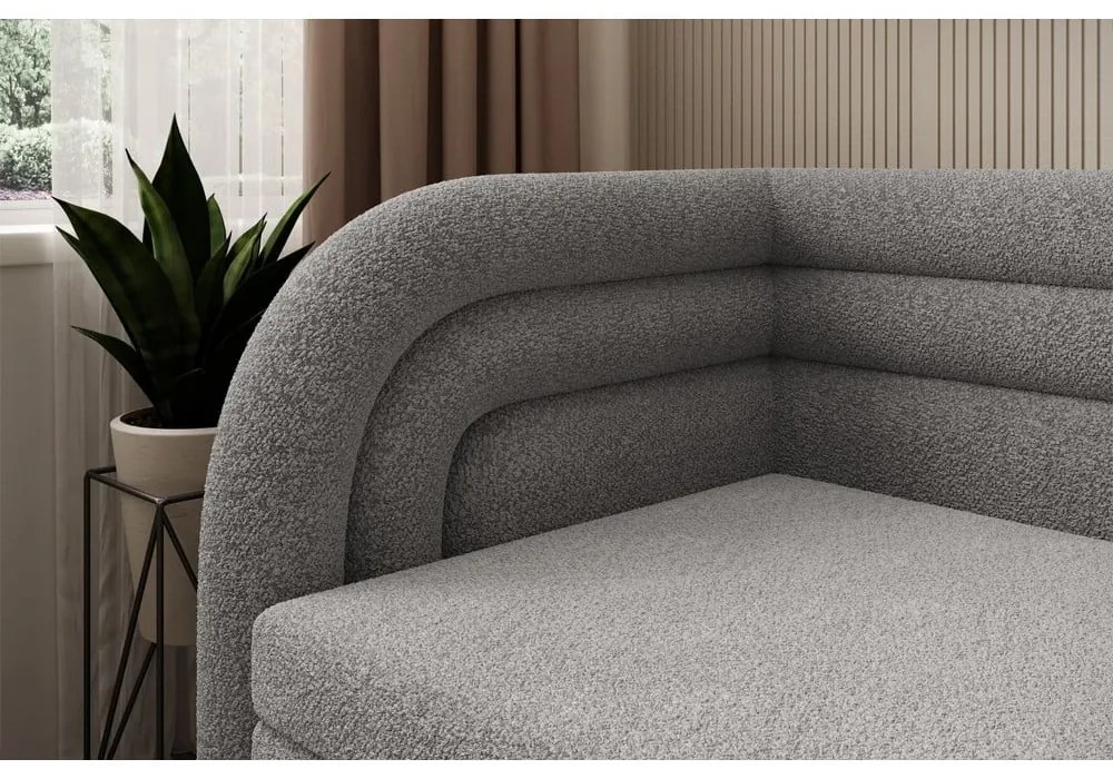 Canapea gri extensibilă/cu spațiu de depozitare cu tapițerie din țesătură bouclé cu colț pe partea stângă 223 cm Fabillo – ELTAP