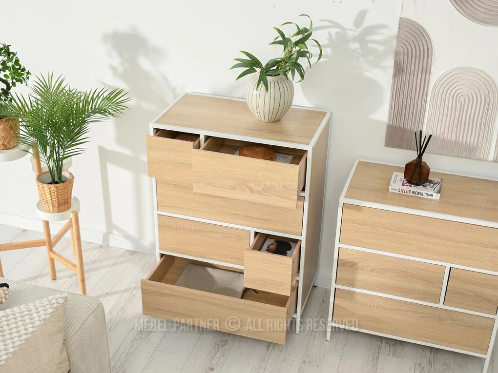 Comodă Soren Kom (sonoma + alb). Promo -10%. 1110767