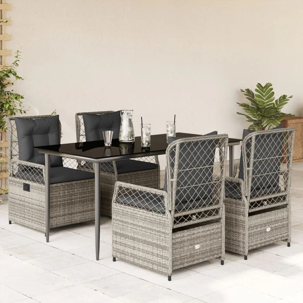vidaXL Set mobilier de grădină cu perne, 5 piese, gri, poliratan