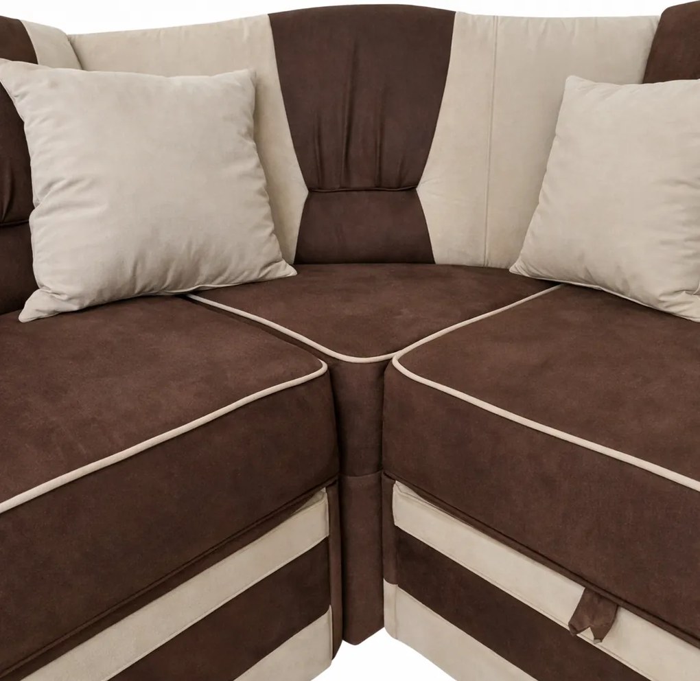 Coltar VALAHIA extensibil, lada de depozitare, stofa crem cu maro, 270x220x90 Maro + Crem