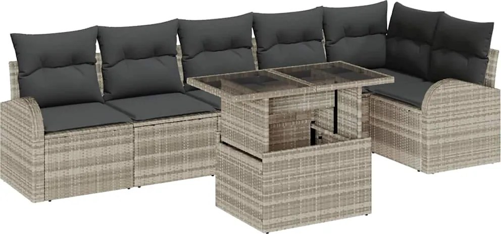 vidaXL Set de canapele pentru grădină 7 pcs Gri deschis Rattan poli