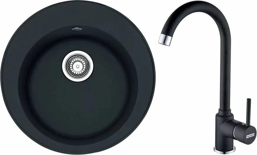 Set chiuveta bucatarie compozit Franke Rotondo 51 cm finisaj negru mat si baterie Pola
