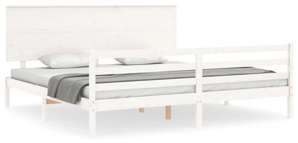 3195237 vidaXL Cadru de pat cu tăblie Super King Size, alb, lemn masiv