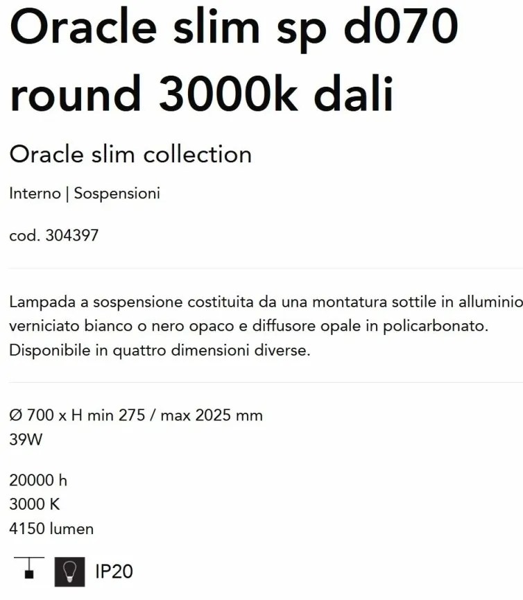 Lustra LED suspendata design slim Oracle d070 round 3000k dali negru