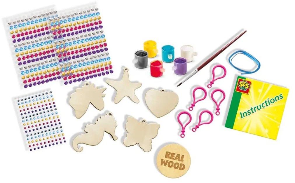 Set pentru copii de pictat brelocuri din lemn si lipit diamante