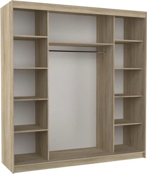 Dulap cu usi glisante Esteva 200x215 cm, 11 Rafturi + Bara pentru Umerase, ADRK Furniture (Culoare: Negru / Alb)
