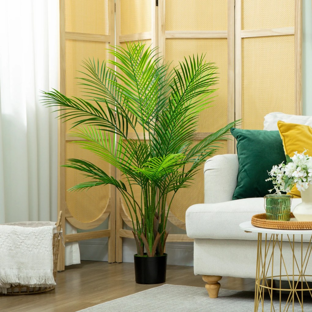 HOMCOM Palmier Artificial 120 cm cu Ghiveci Inclus, 22 Frunze, pentru Casă, Living, Birou și Balcon, Verde | Aosom Romania