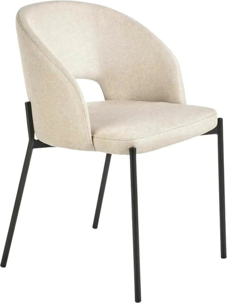 Scaun dining modern K373, bej/negru, stofa clasica/metal, 51x57x77 cm