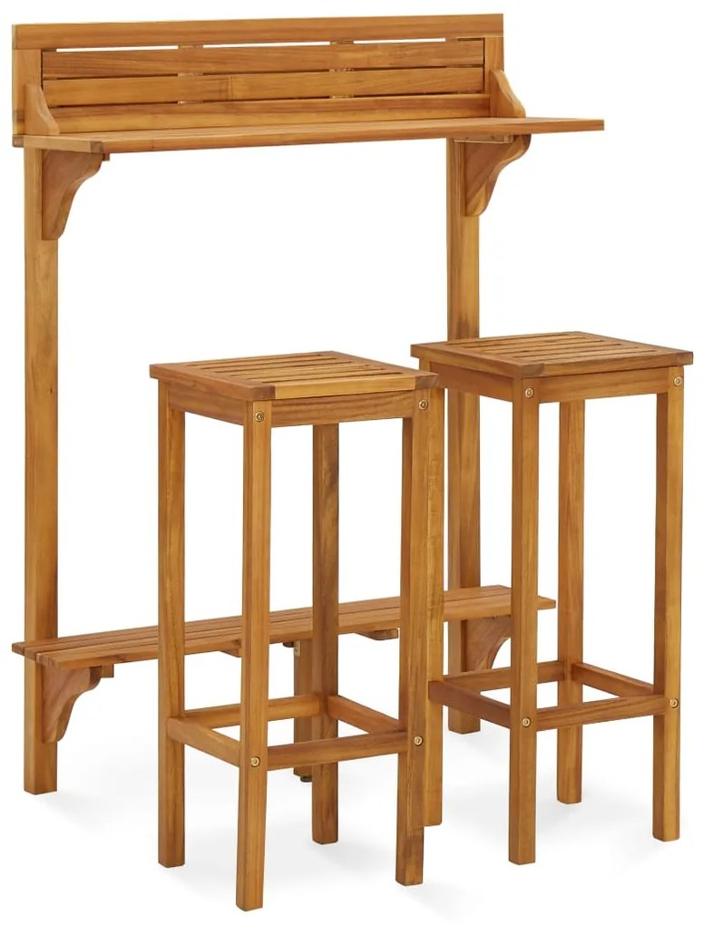 Set mobilier bar de balcon, 3 piese, lemn masiv de acacia Taburete de bar cu sezut patrat, 3