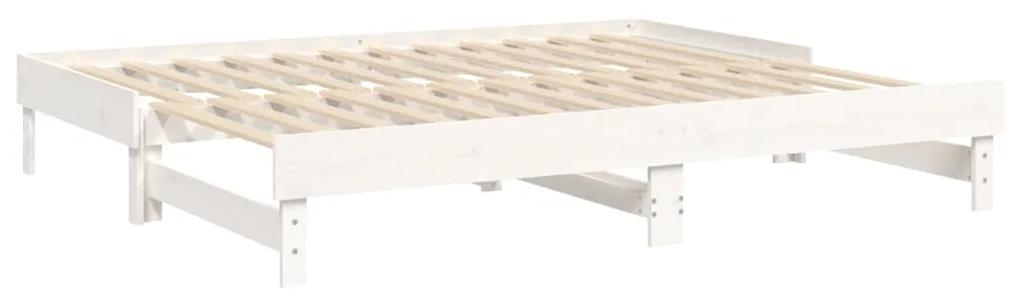 Pat de zi extensibil, alb, 2x(80x200) cm, lemn masiv de pin Alb, 2x (80 x 200) cm
