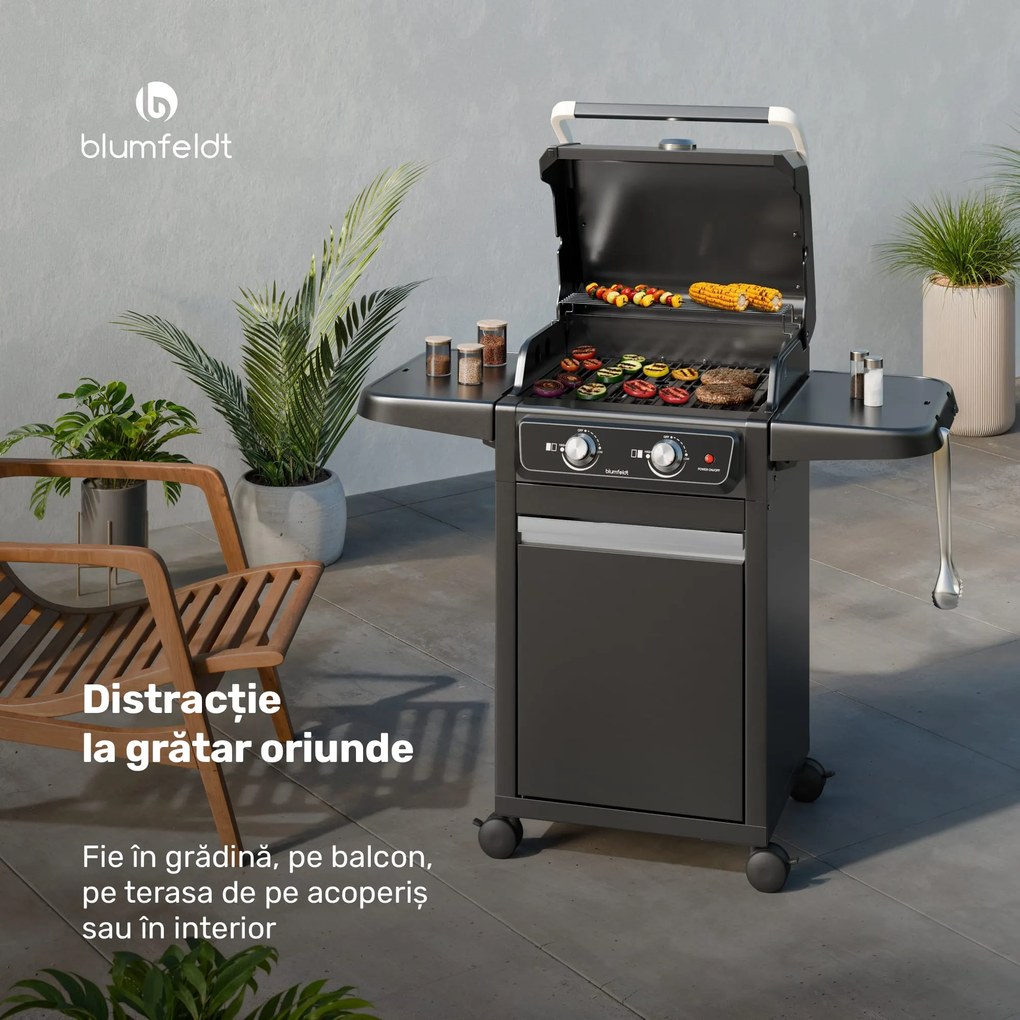 Grătar electric ElectricPro, Puternic, Mese laterale pliabile, Termometru integrat