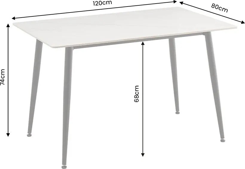 Masa dining cu blat ceramic Milano Alb 120x80cm