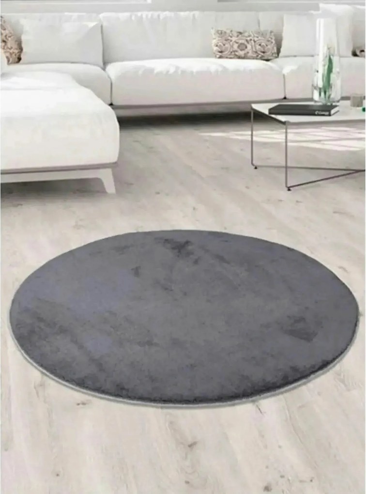 Covor 202BLY1364, 80x80 cm, forma rotunda, poliester, gri inchis