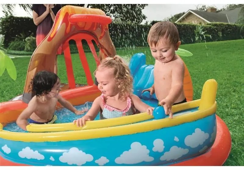 Piscina gonflabila pentru copii, de joaca, cu tobogan, 265x265x104 cm, bestway laguna lava