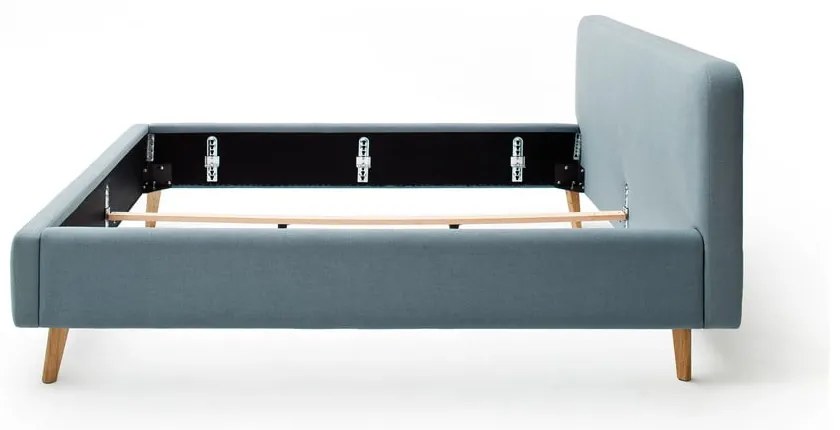 Pat matrimonial albastru prăfuit tapițat fără somieră 180x200 cm Mattis – Meise Möbel