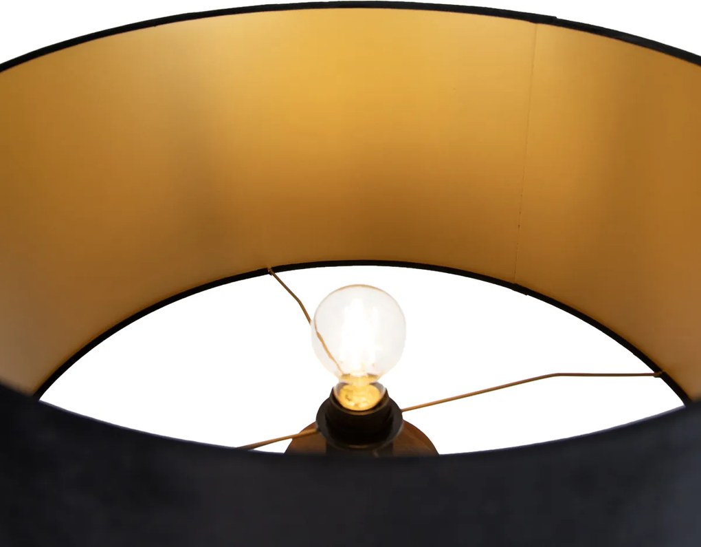 Vloerlamp walnoot hout met kap zwart met gouden binnenkant 50cm - Tripod Classic