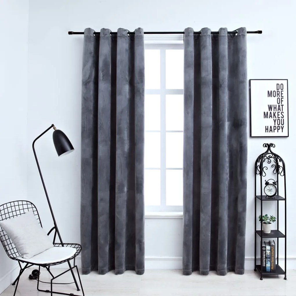 134496 vidaXL Draperii opace cu inele, 2 buc., antracit, 140x175 cm, catifea