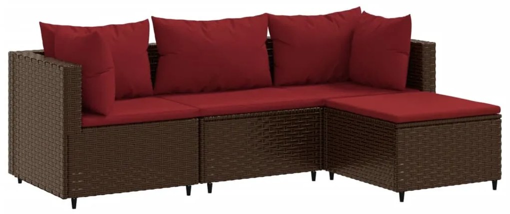 3308053 vidaXL Set mobilier de grădină cu perne, 4 piese, maro, poliratan