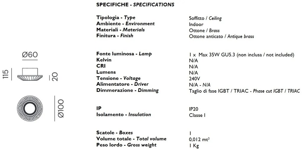 Spot incastrabil cu aspect antique brass diametru 10cm MINI 208.07.OO
