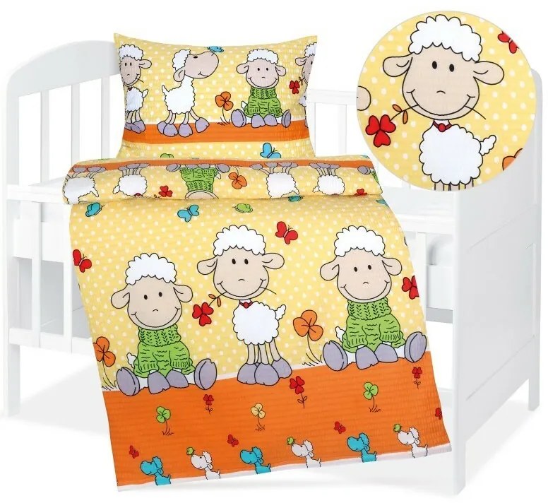 Bellatex Baby crepe lenjerie de pat Agata Sheepgalben 90 x 135 cm, 45 x 60 cm