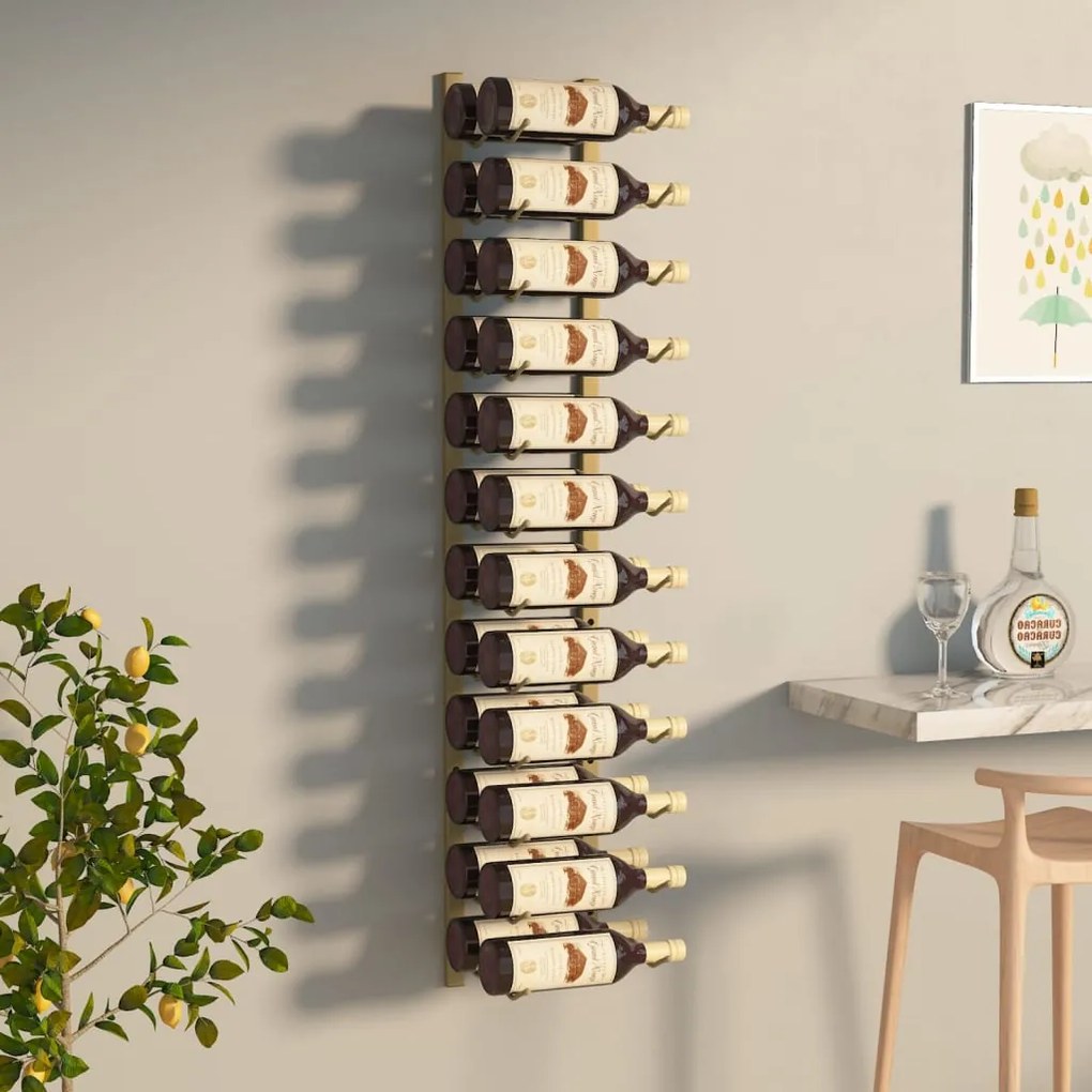 vidaXL Suport sticle de vin, de perete, 24 sticle, auriu, fier